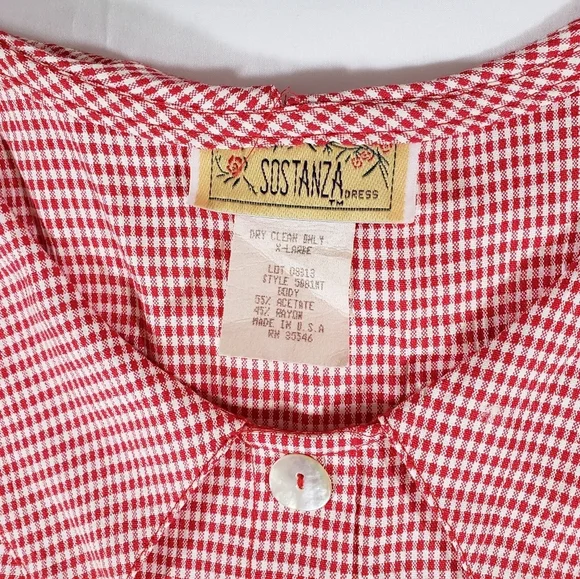 Vintage Red Gingham Plaid Midi Dress by Sostanza Size XL - Picture 5 of 9